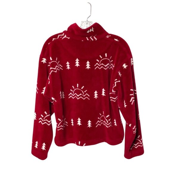 Vintage True Grit Women's Red Fleece Shacket White Tree & Sunrise Button Front L - Picture 2 of 8